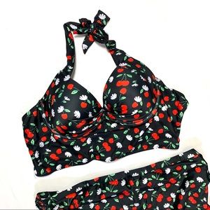 Rose Gal Size 4X Two Piece Halter Top Skirt Swimsuit New With Tags Cherries